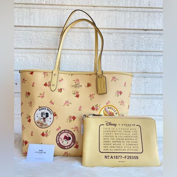 NWT | COACH Disney Mickey Floral Reversible Tote + Pouch + Wallet Ava City Metro - Picture 2 of 11